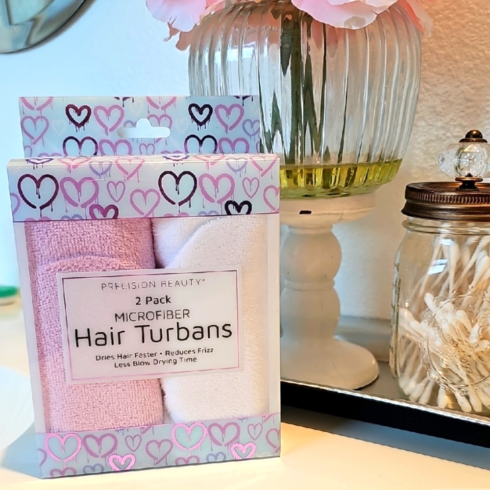 Pink and White Microfiber Hair Turbans - 2 Pack